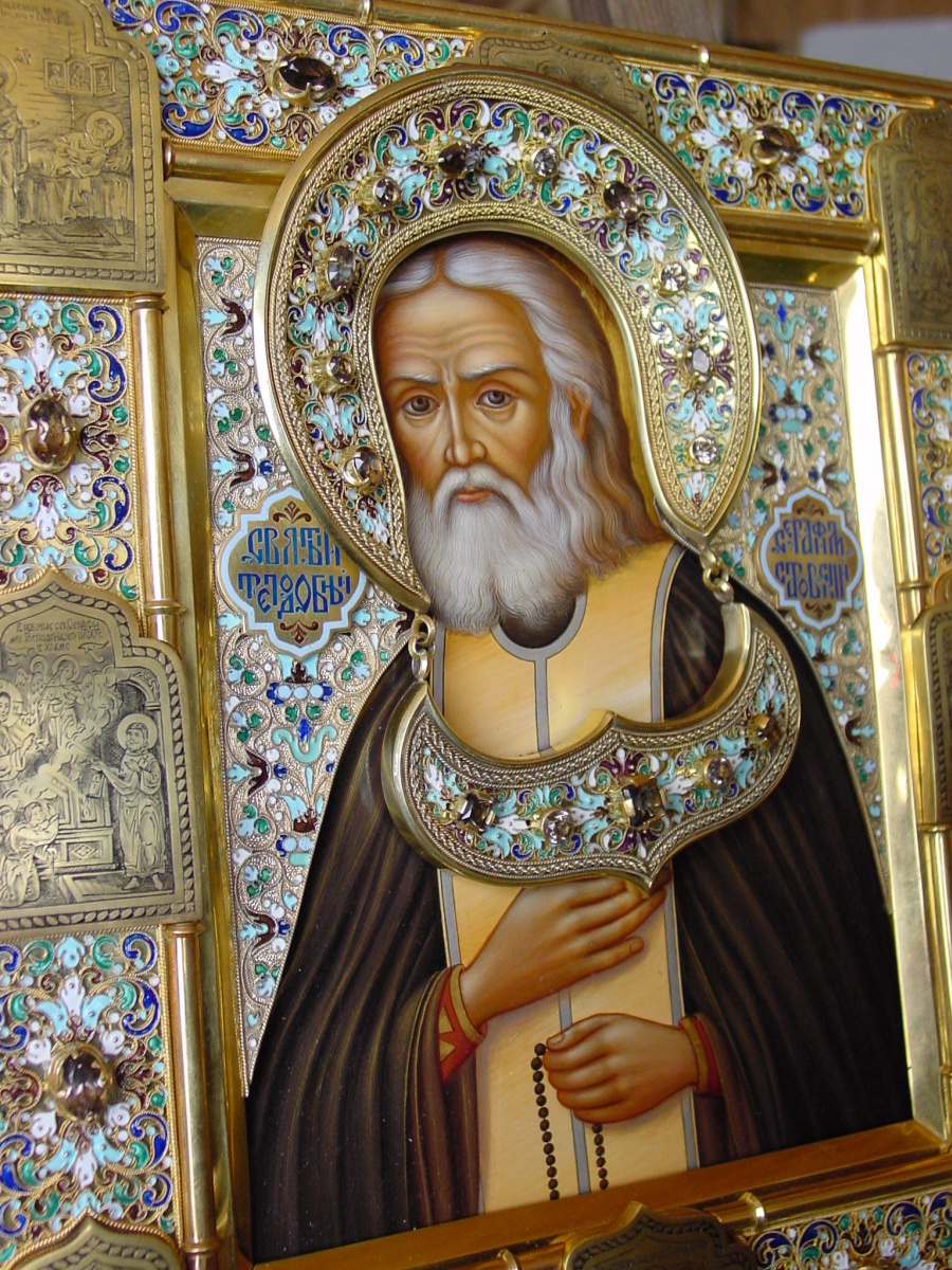 Moscow Icon Painting Workshop. Icon in salary Seraphim of Sarov