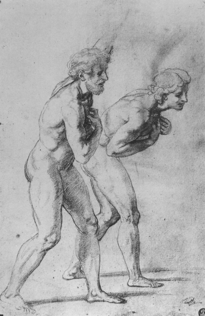 Raphael Sanzio. Study for the painting "Transfiguration". Sketches of Nude models for the two apostles