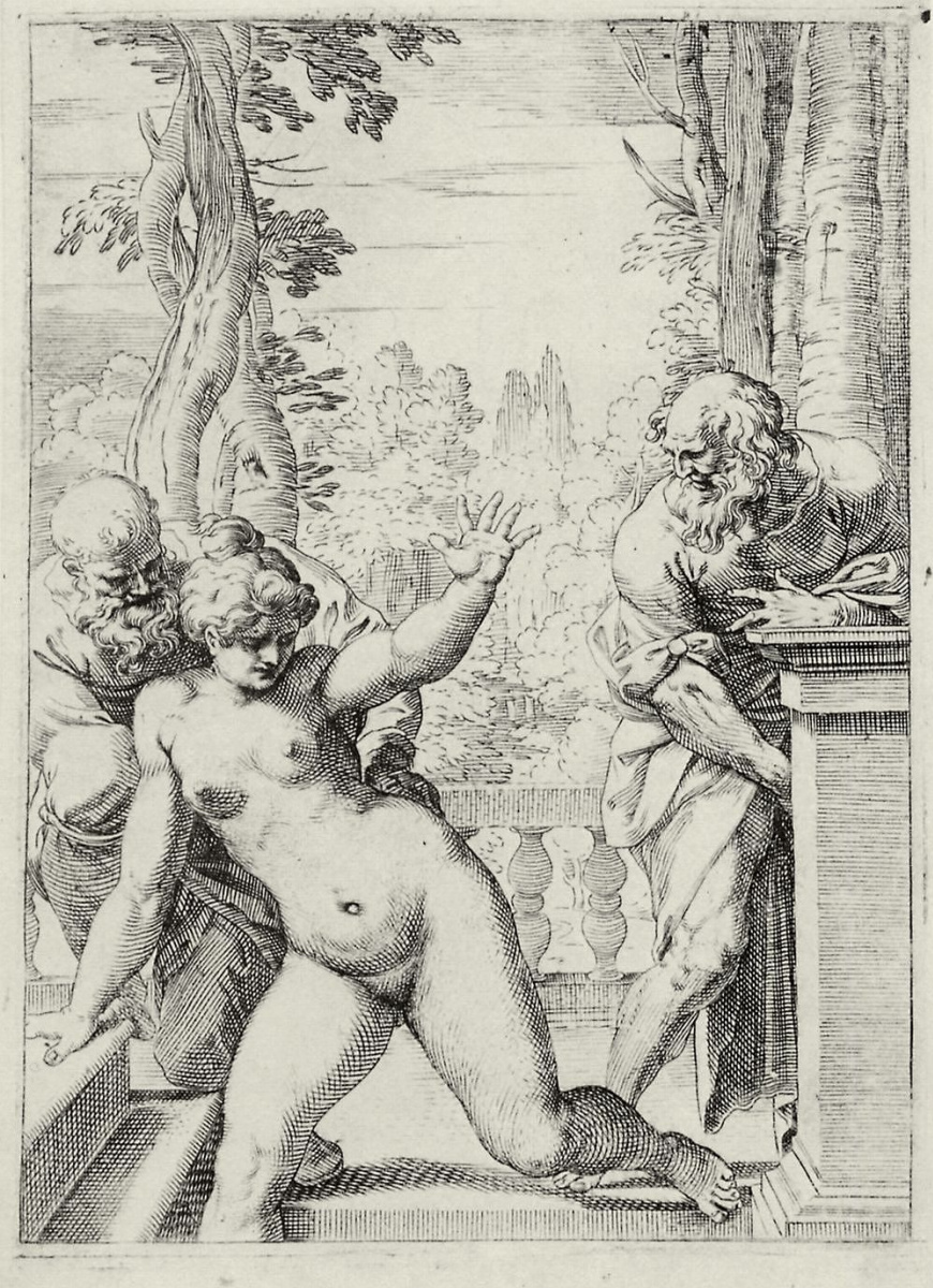 Agostino Carracci. The series of "Sensuality", Susanna and the elders