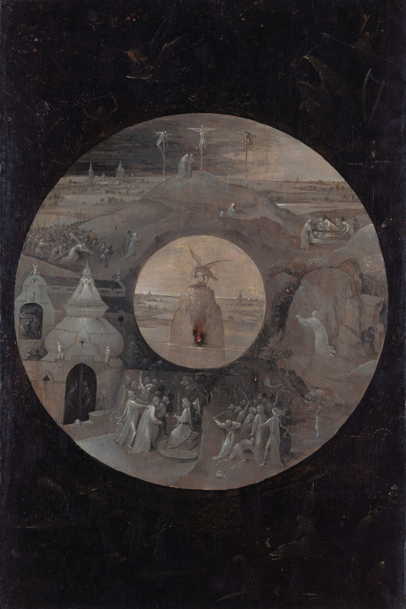 Hieronymus Bosch. Scenes of the passion of Christ and the Pelican with Chicks. The flip side of the Board "St. John on Patmos"