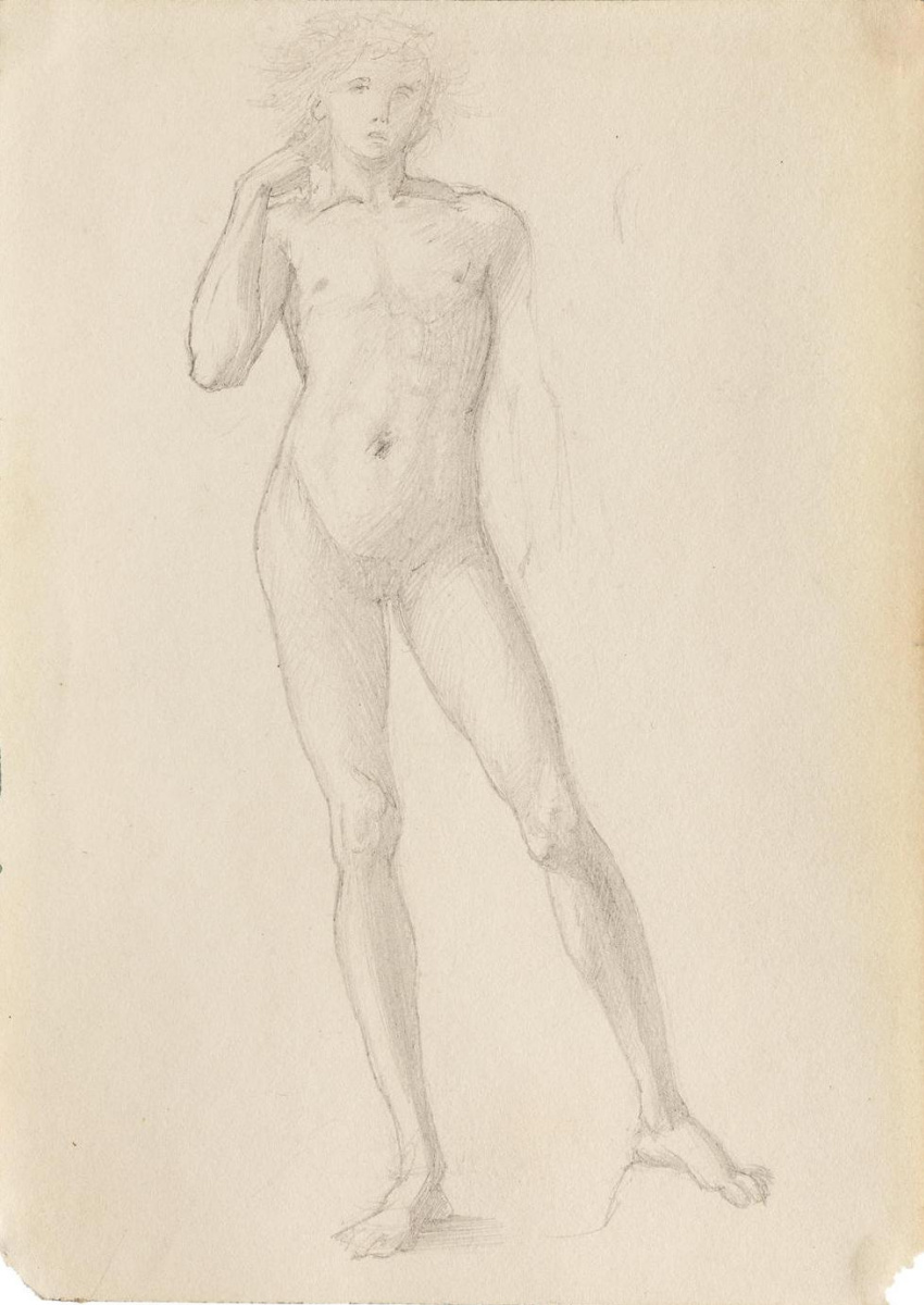 Edward Coley Burne-Jones. Study of a male nude from the 'Troy Triptych'