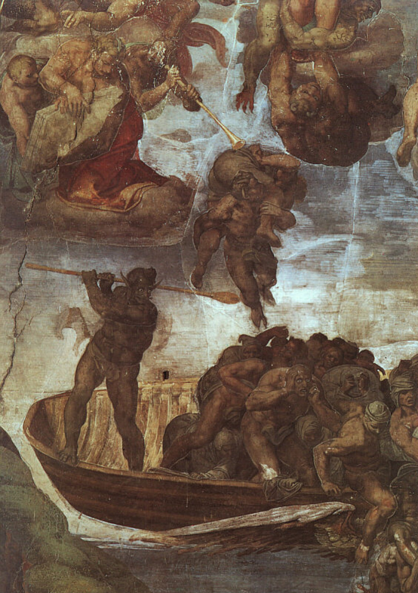 Michelangelo Buonarroti. Last Judgment. Charon, the ferryman of the underworld, transports the damned souls to hell