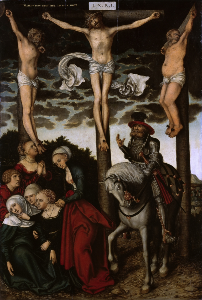 Lucas Cranach the Younger. The crucifixion with the case of the centurion. 1538-1540