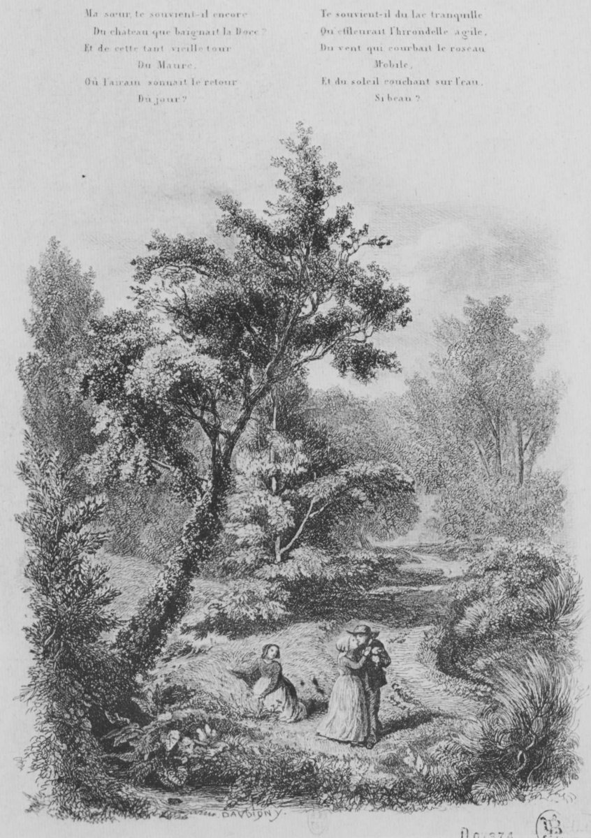 Charles-Francois Daubigny. Illustrations to the collection "French folk songs and tunes": How many sweet memories... second vignette
