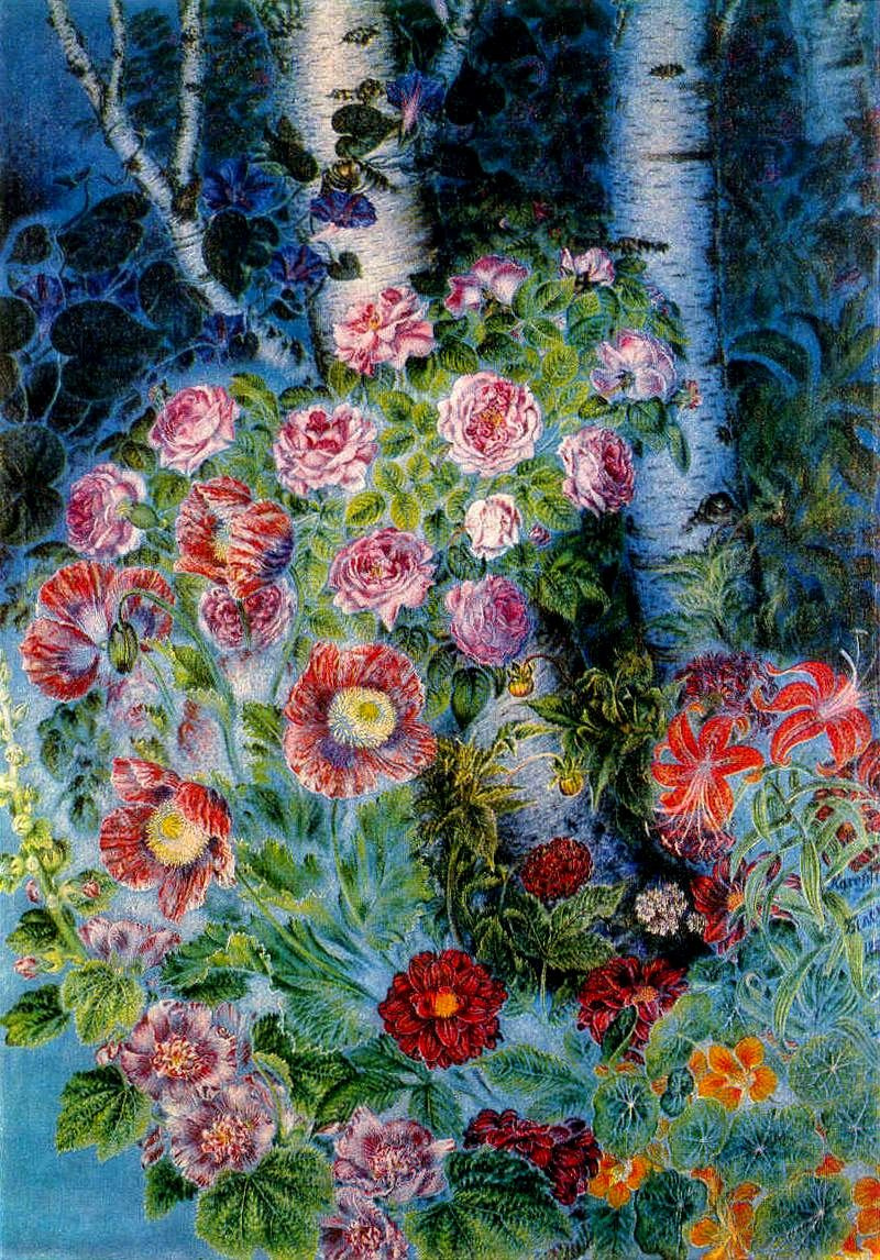 Kateryna Vasylivna Bilokur. Flowers and birch trees
