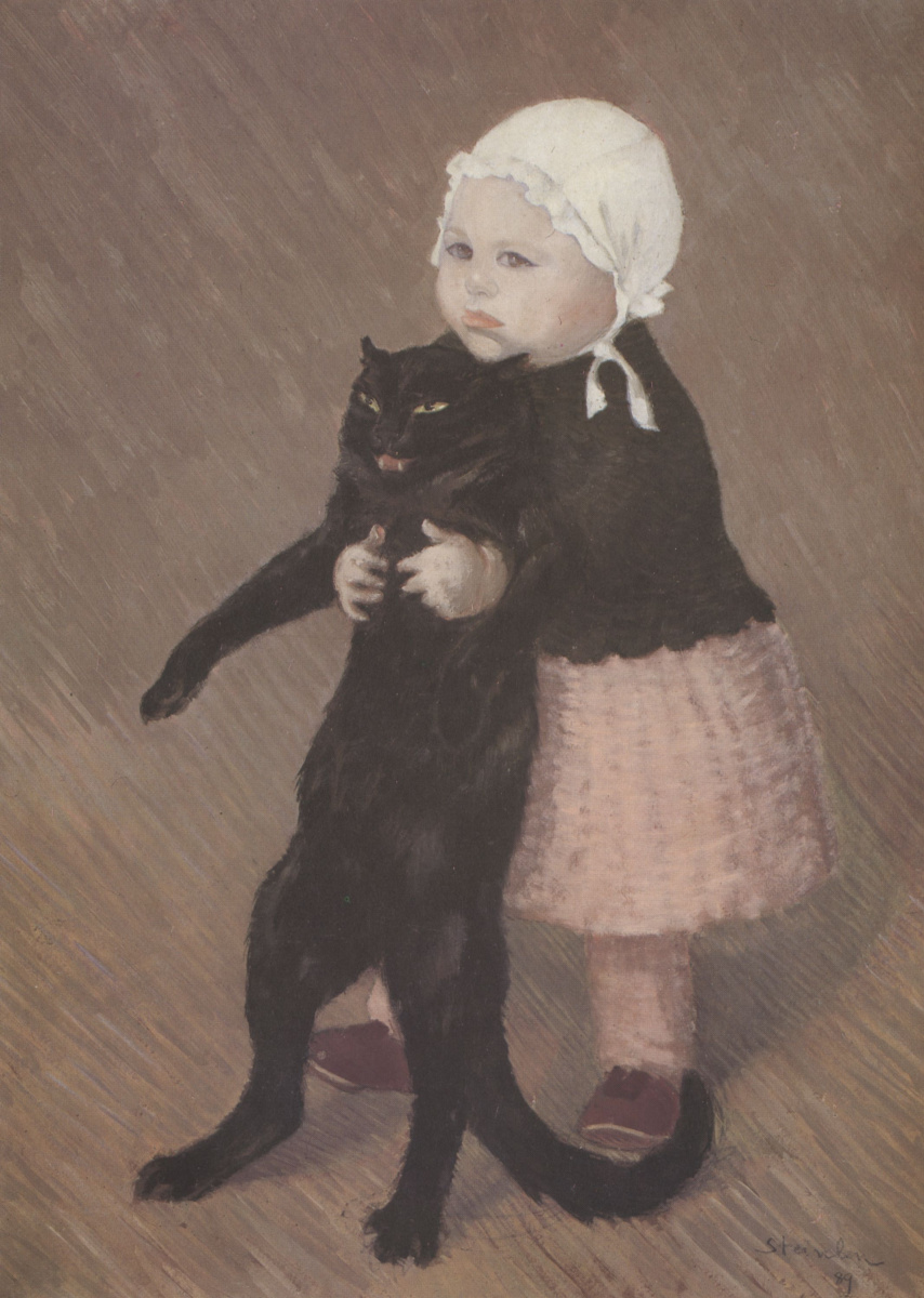 Little girl with black cat