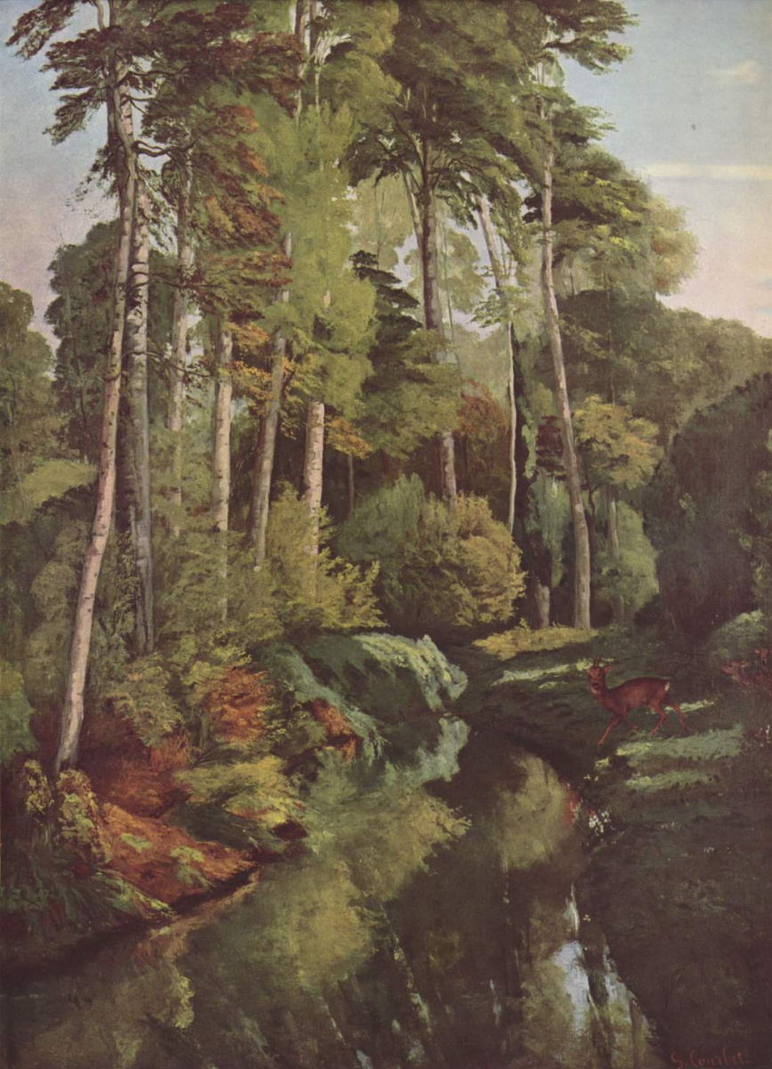 Gustave Courbet. Forest brook with deer