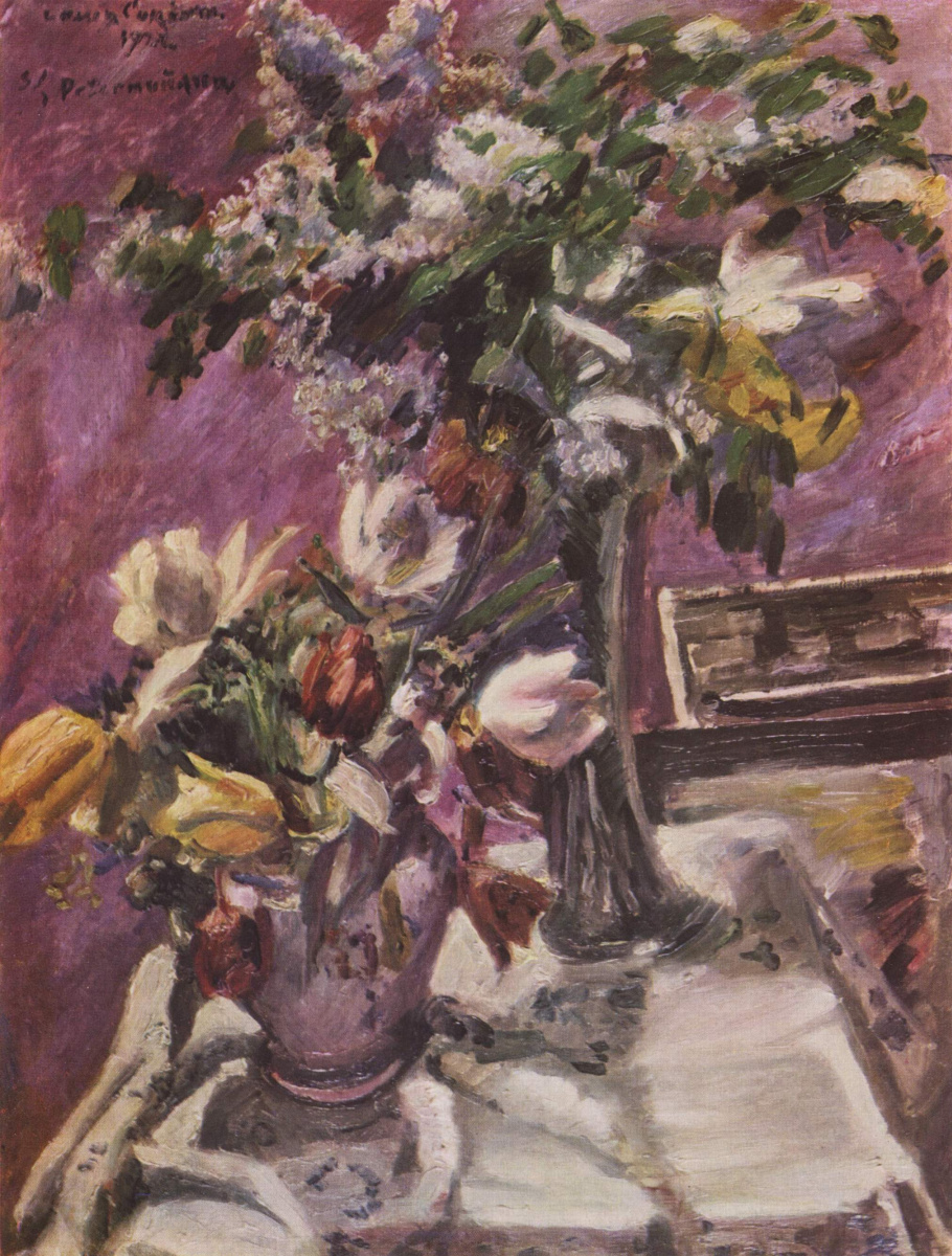 Lovis Corinth. Floral still life, lilacs and tulips