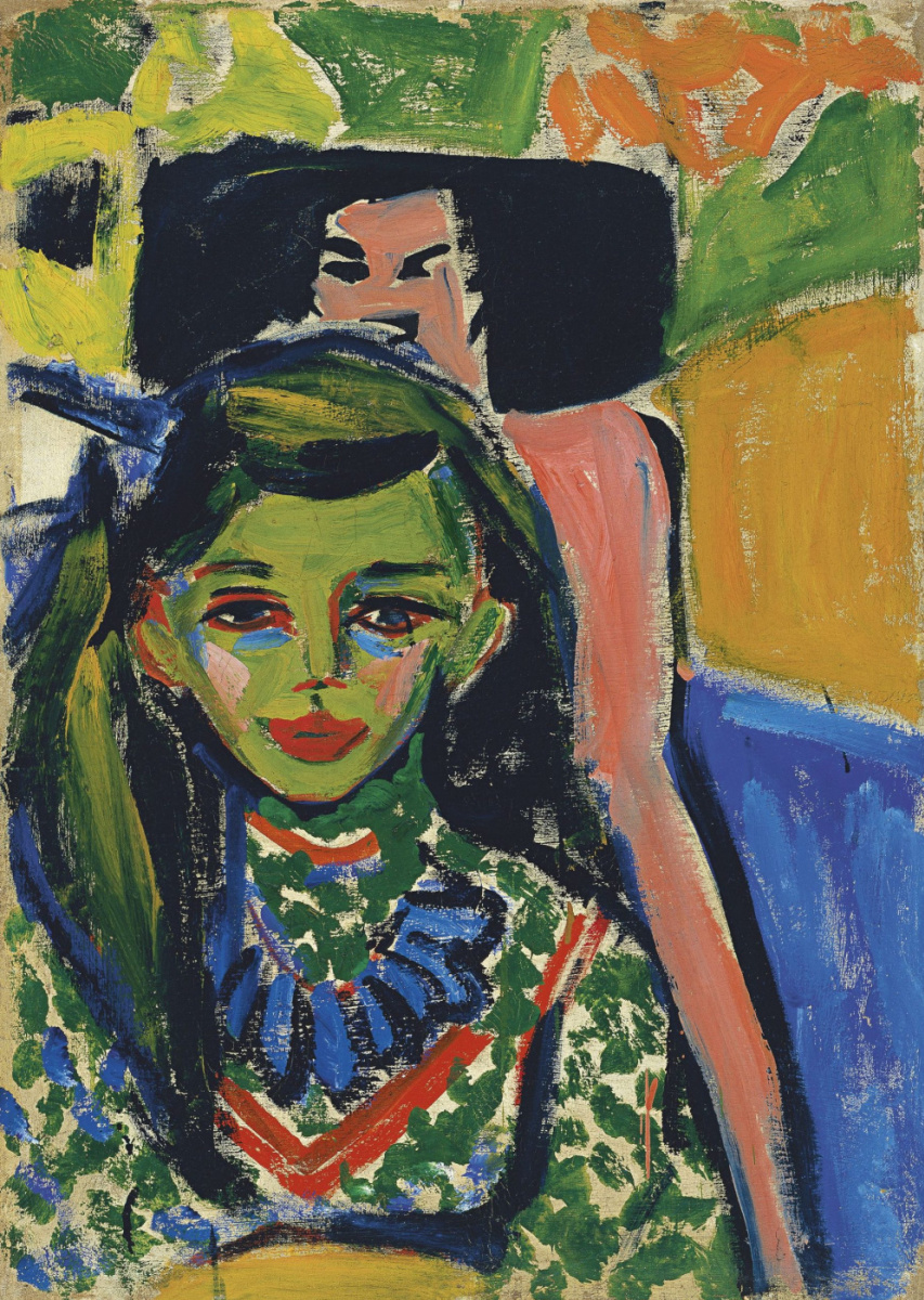 Ernst Ludwig Kirchner. Franzi in front of the carved chair