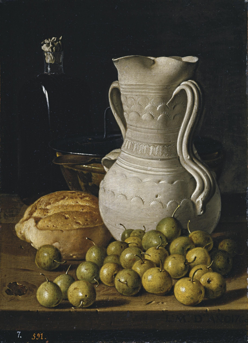 Luis Melendez. Still life with pears, bread, alcarraza, bowl and bottle