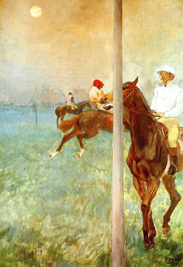 Edgar Degas. Jockeys before horse racing