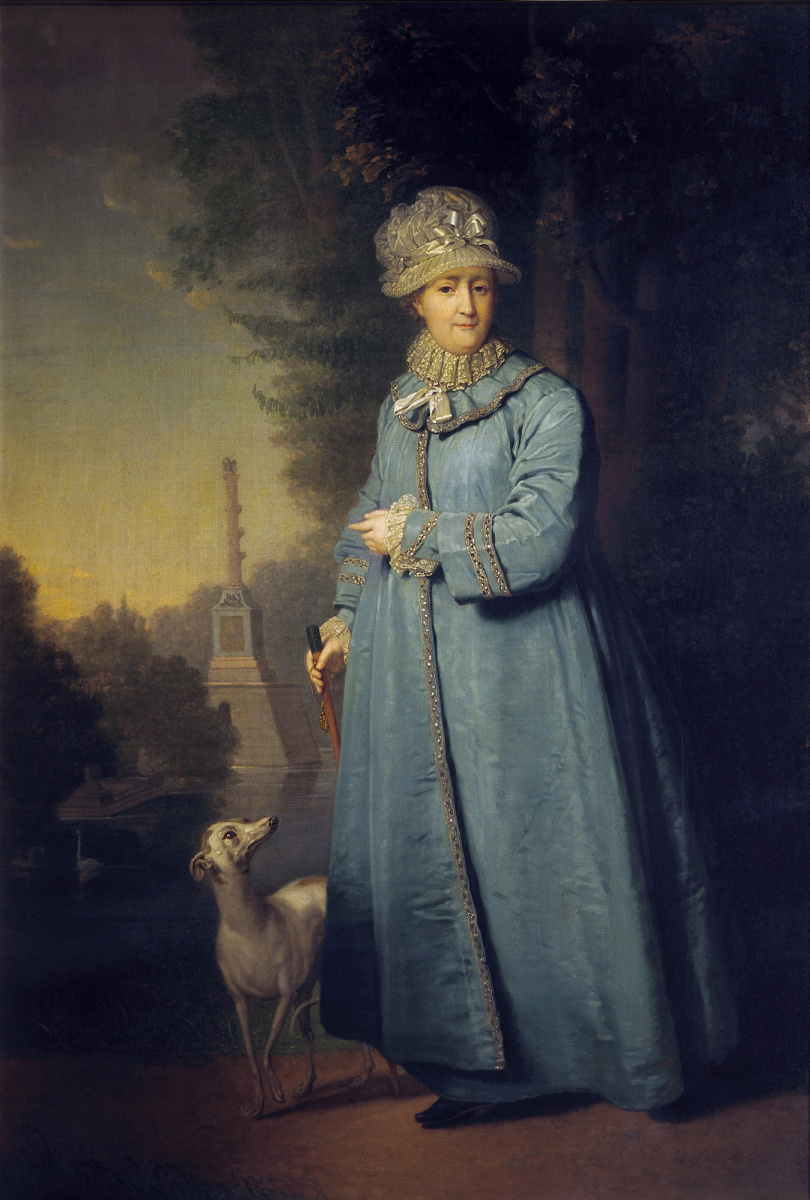 Vladimir Borovikovsky. Catherine II strolling in the Park Tsarskoselsky with the Chesme column in the background