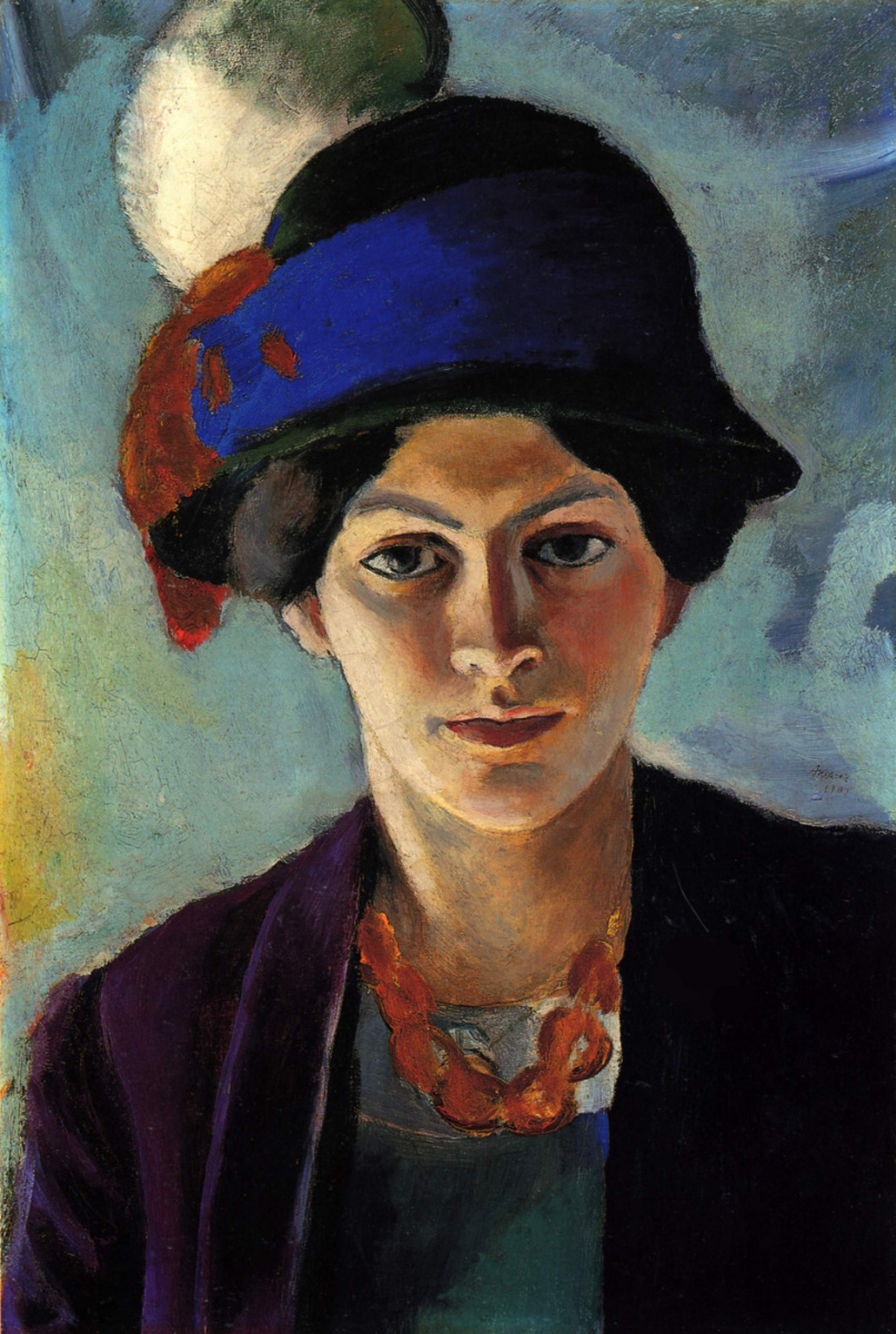 August Macke. Portrait of the artist's wife in a hat