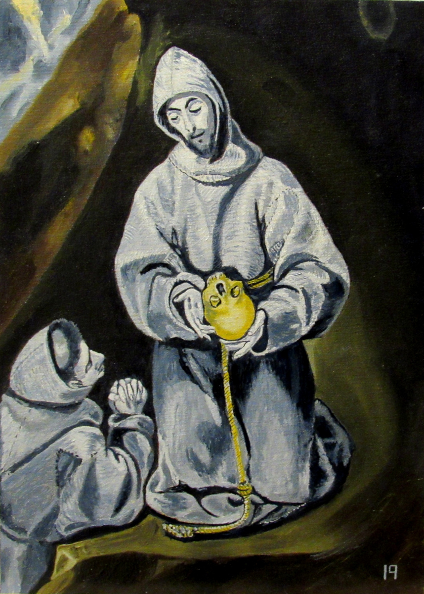 Artashes Badalyan. El Greco (and workshop). St. Francis and brother Leo reflect on death - x-hardboard - 35x25