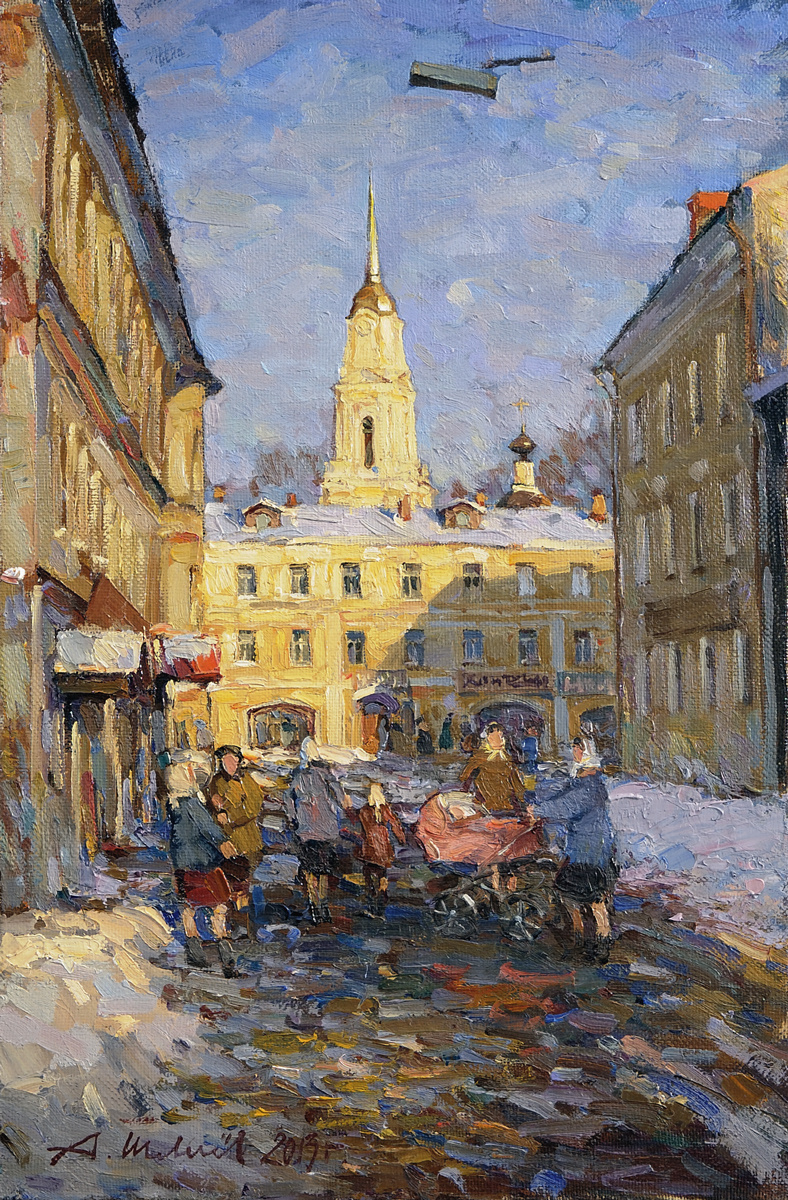 Alexander Shevelyov. Evening in Rybinsk. Oil on canvas 33,8 # 50,8 cm 2013