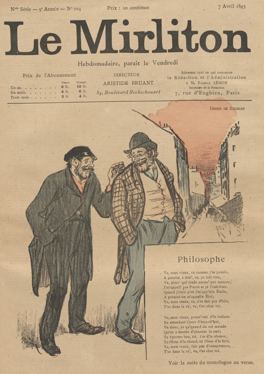 Theophile-Alexander Steinlen. Illustration for the magazine "Mirliton" No. 104, April 7, 1893