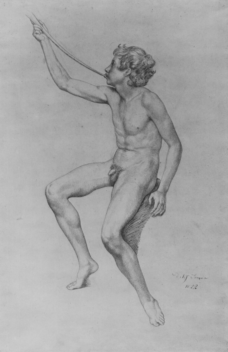 Julius Schnorr von Karolsfeld. Study of a Nude sitting boys