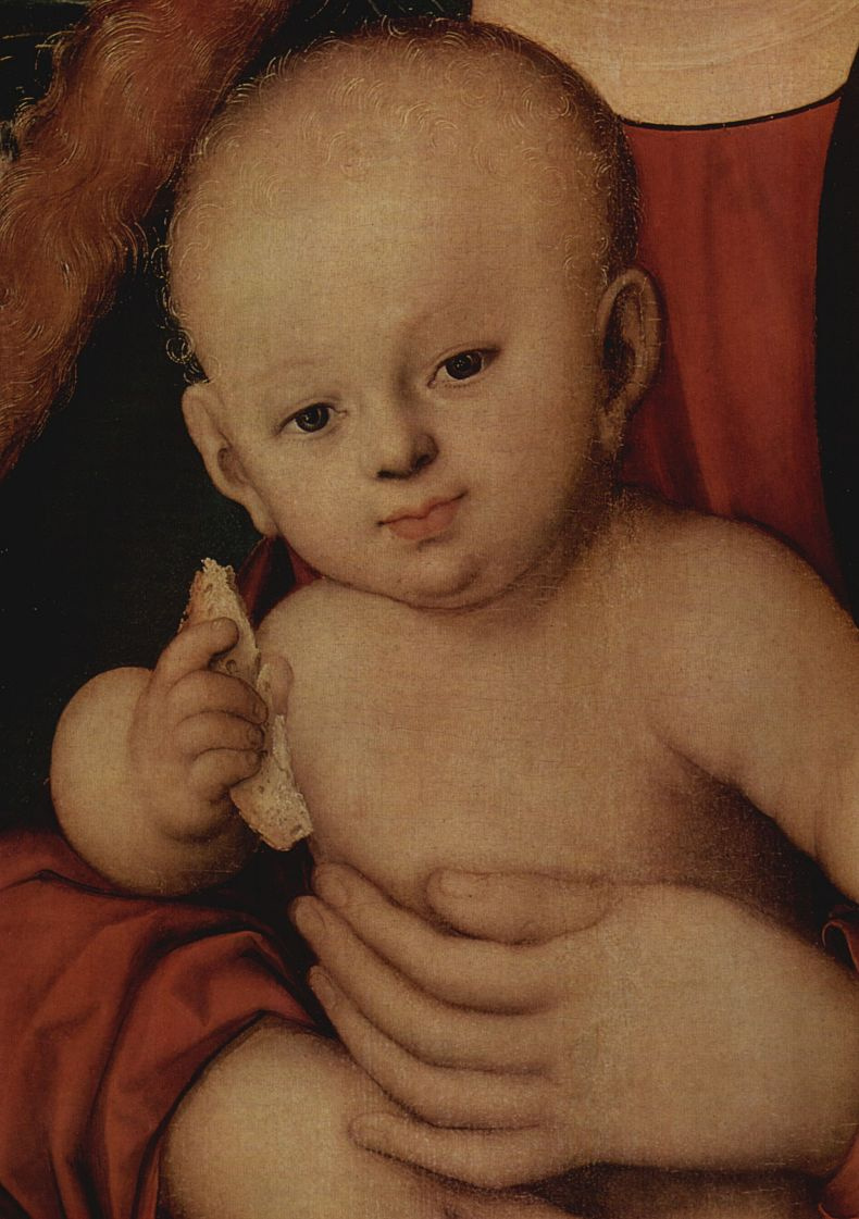 Lucas Cranach the Elder. Madonna and child under an Apple tree. The Christ child (detail)