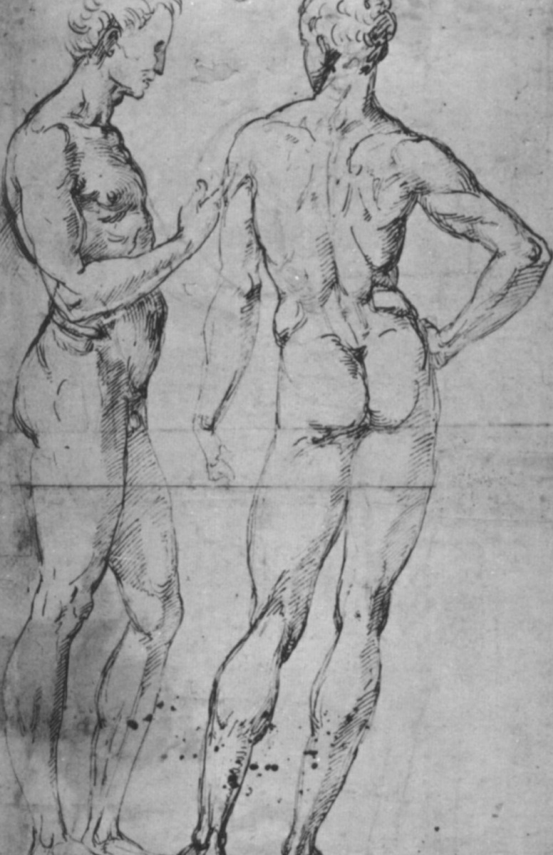 Raphael Sanzio. Two male Nude figures, one in profile, another from the back