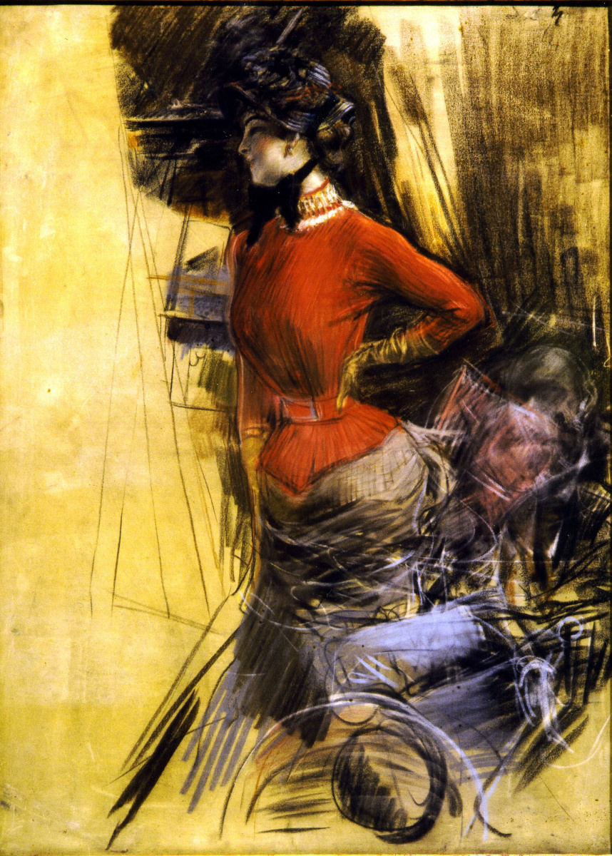 Giovanni Boldini. Woman in a red blouse