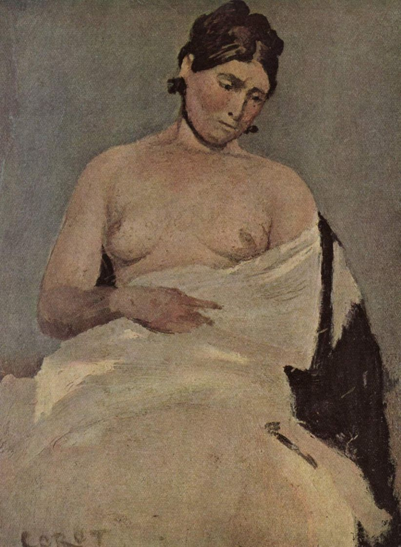 Camille Corot. Seated woman with naked breasts