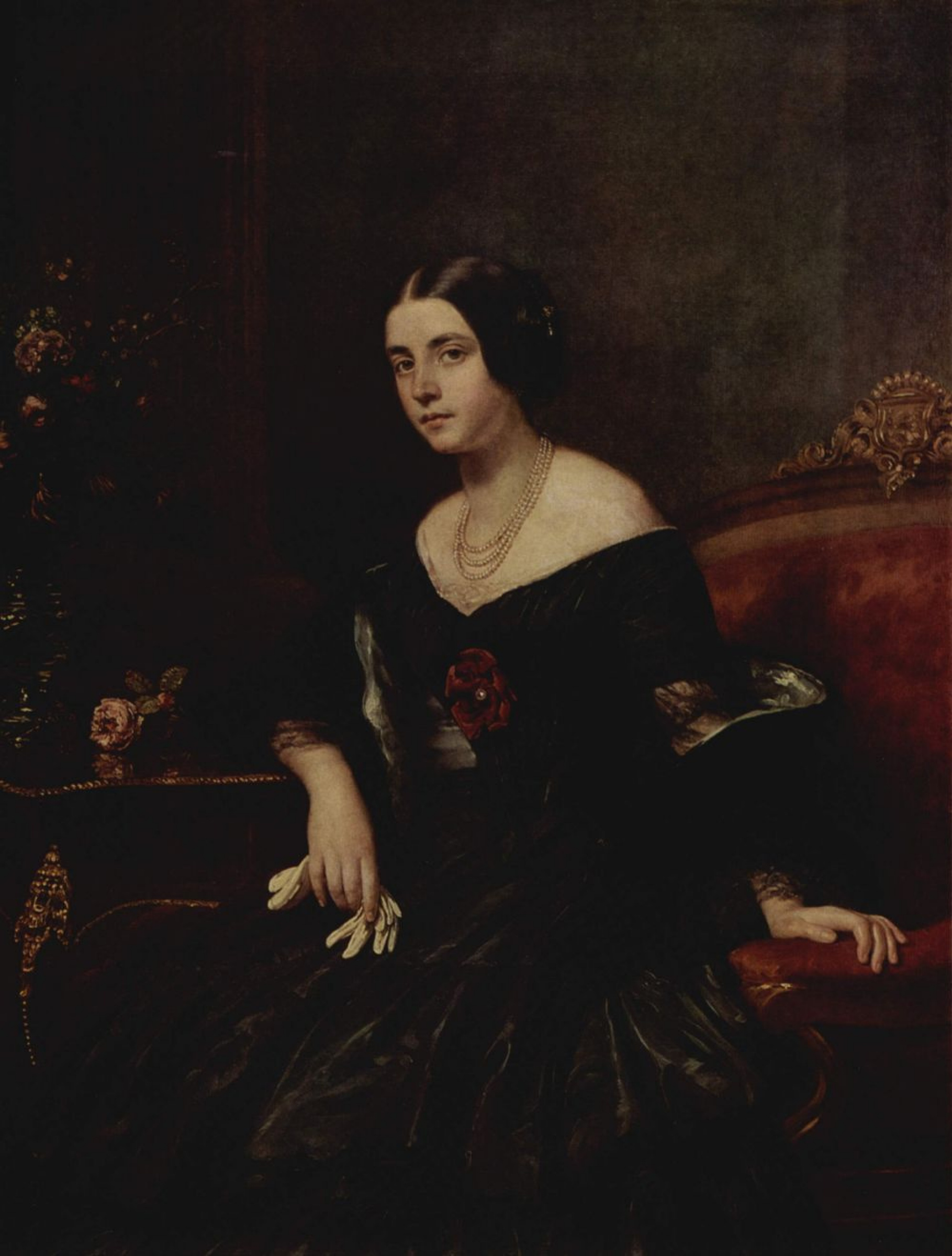 Portrait of a lady in a black dress 1850 136 105 cm by Gustav