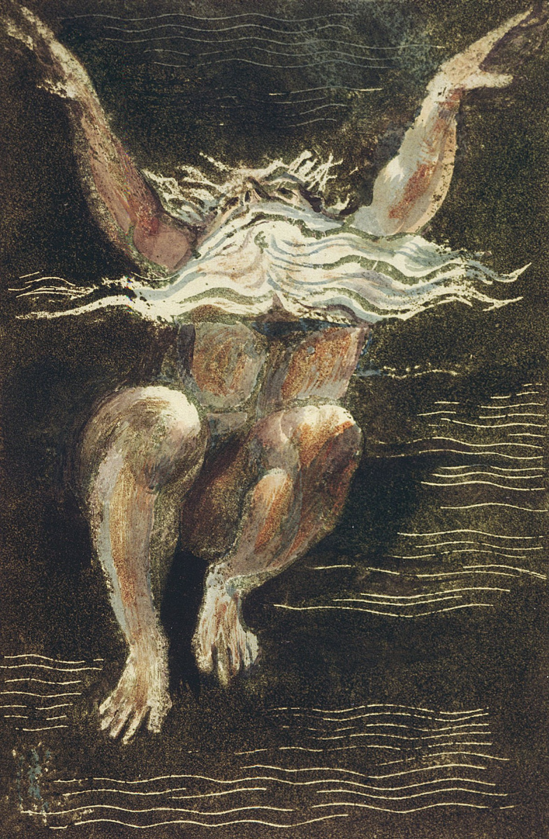 William Blake. The first book Urizen. Urizen rising from the water to the surface