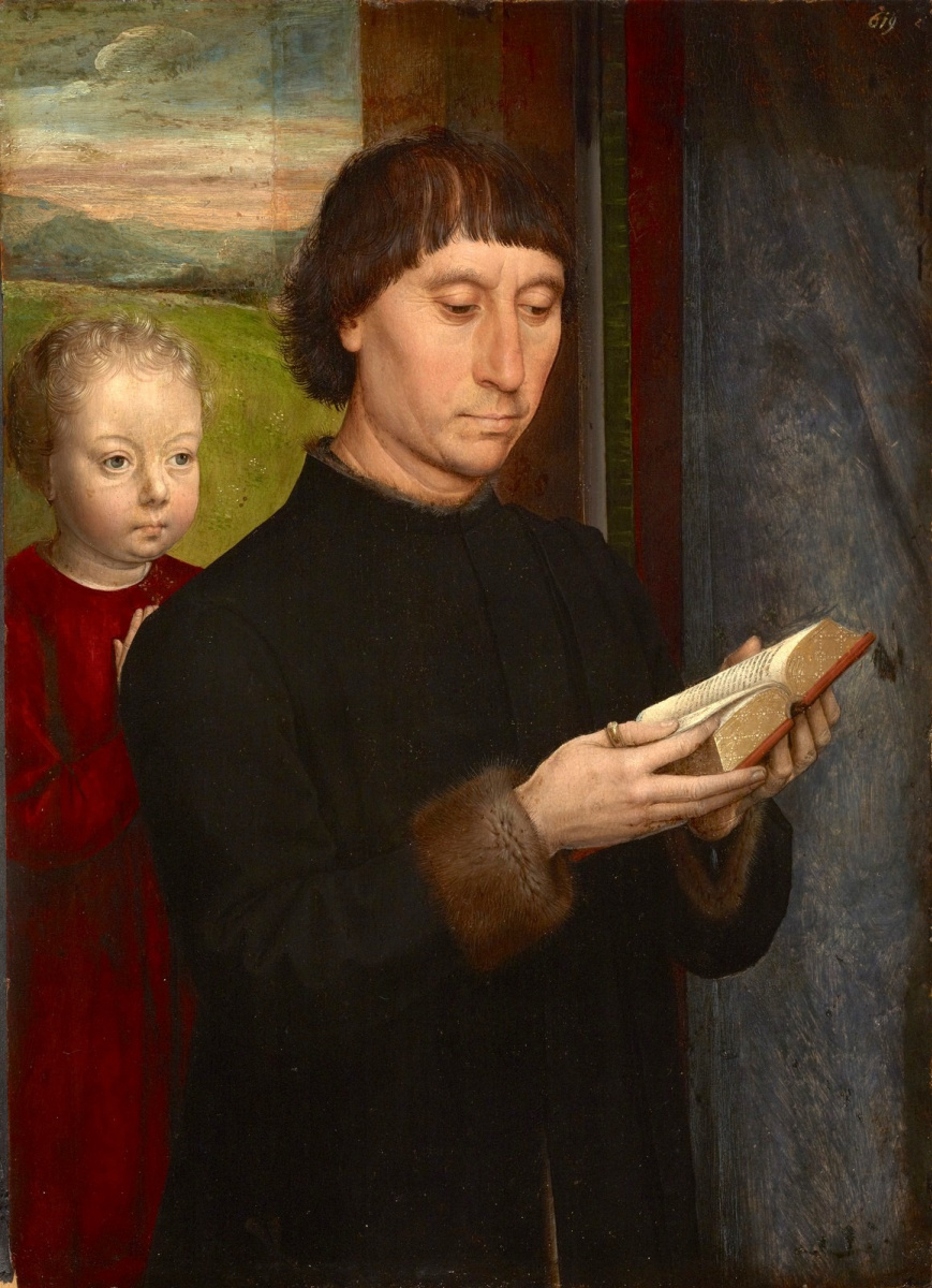 Hans Memling. Praying man with his dead son