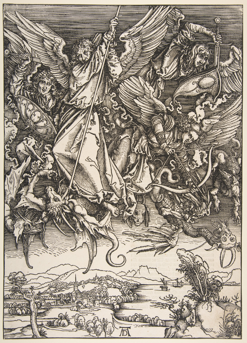 Albrecht Durer. Bataille de l'archange Michel avec le dragon, de la série Apocalypse.