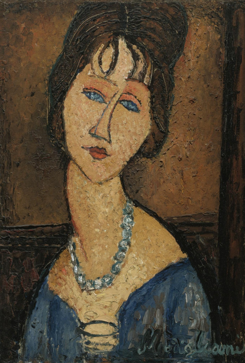 Amedeo Modigliani. Portrait of Jeanne hebuterne in a blue necklace