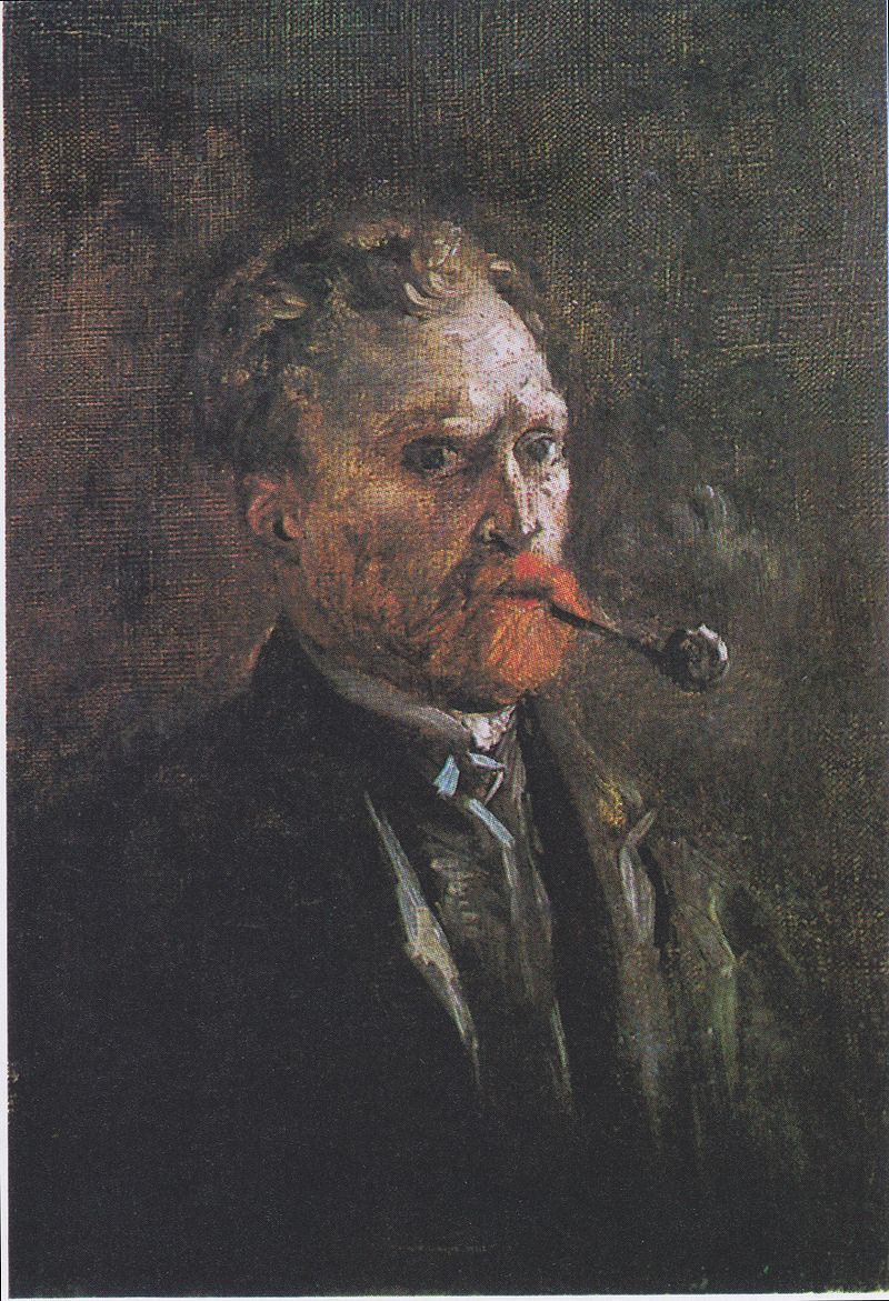 Vincent van Gogh. Self-portrait with pipe (pipe right)