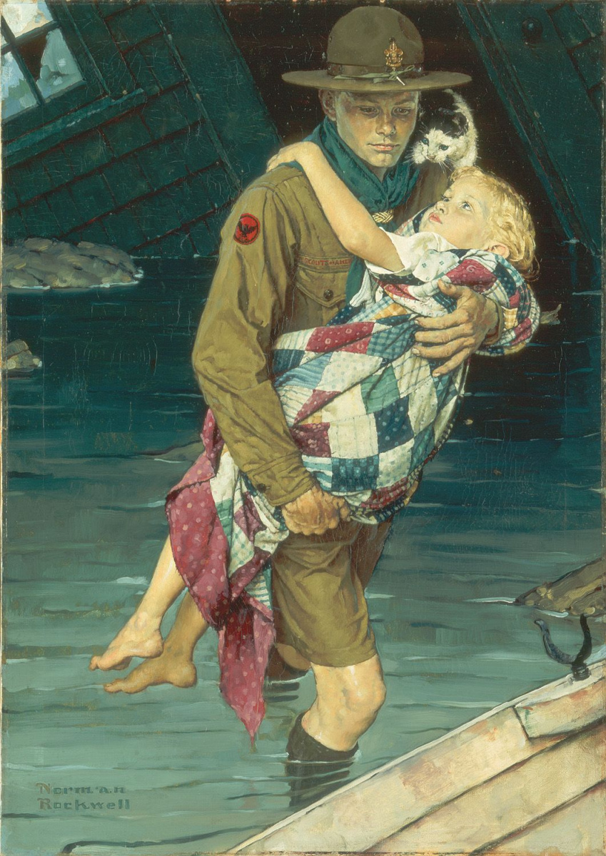 Norman Rockwell. Scout came to the rescue