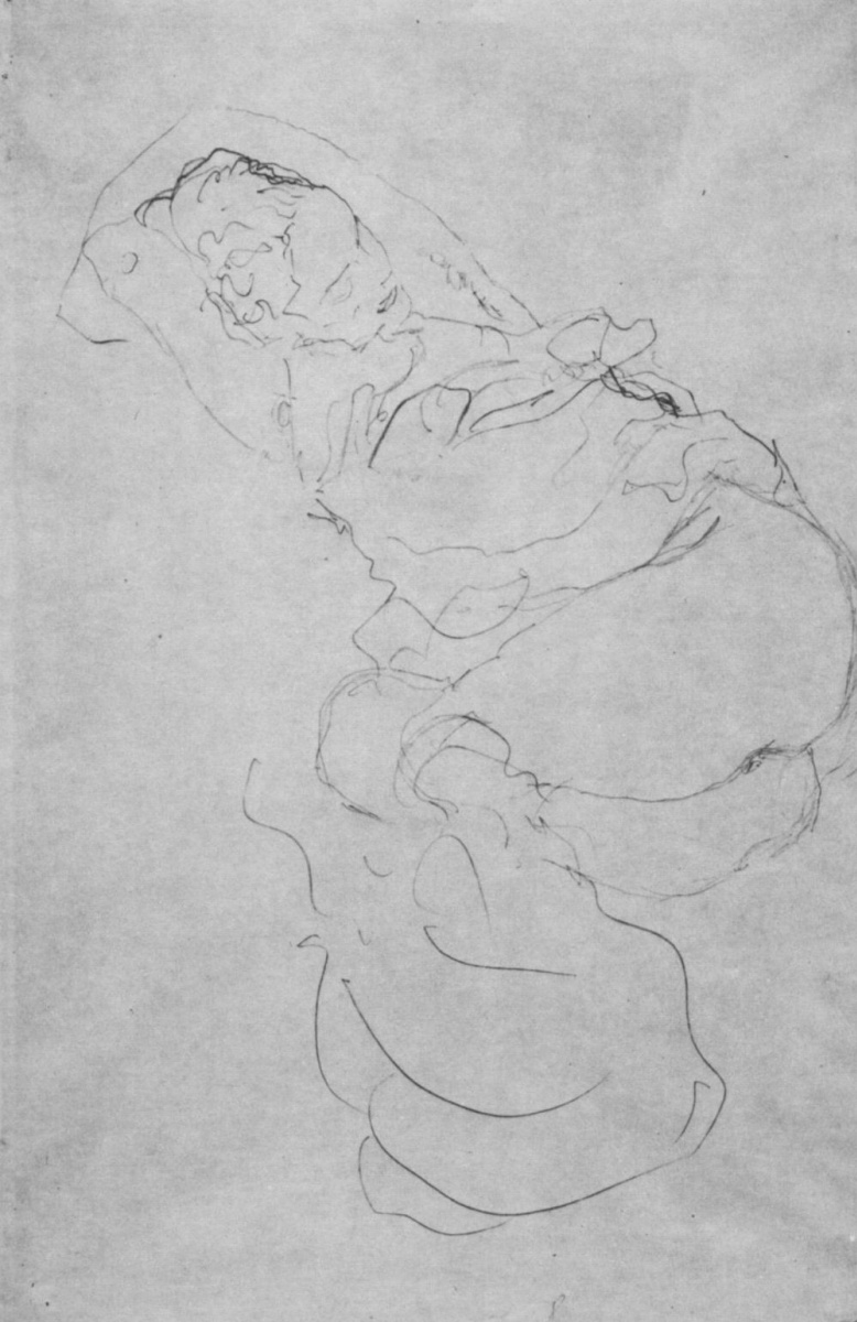 Gustav Klimt. Reclining semi-Nude with hands clasped behind his head. A sketch for "virgin"