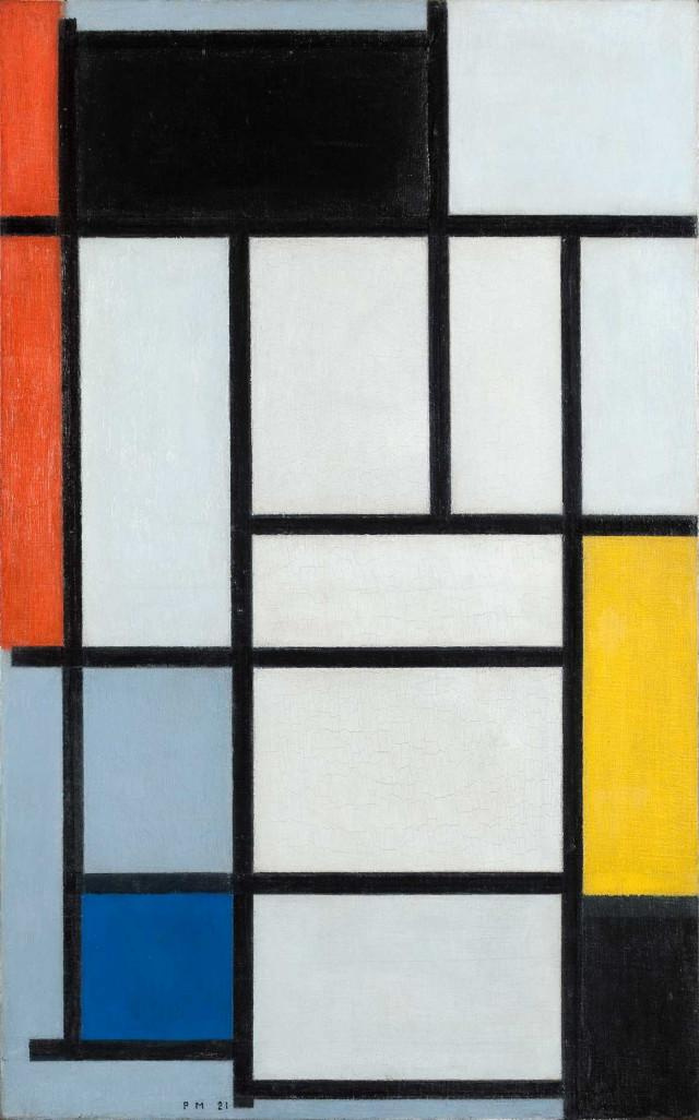 Piet Mondrian. Composition with red, black, yellow, blue and grey