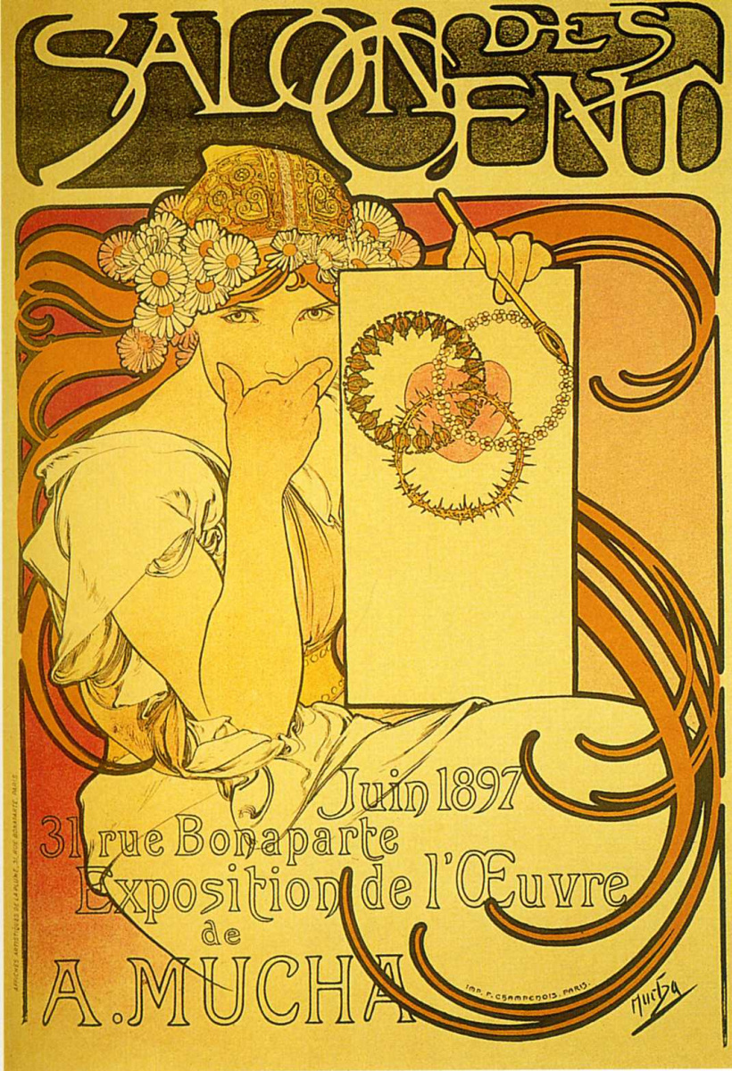 Alfonse Mucha. The first poster of the exhibition Flies in the "salon of the one hundred"