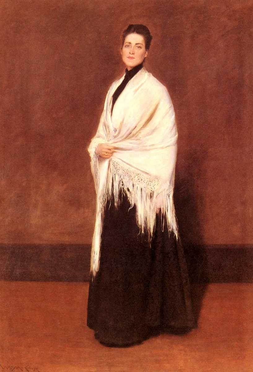 William Merritt Chase. Woman with white shawl. Portrait of Mrs To (maybe Emily Jewell Clark)