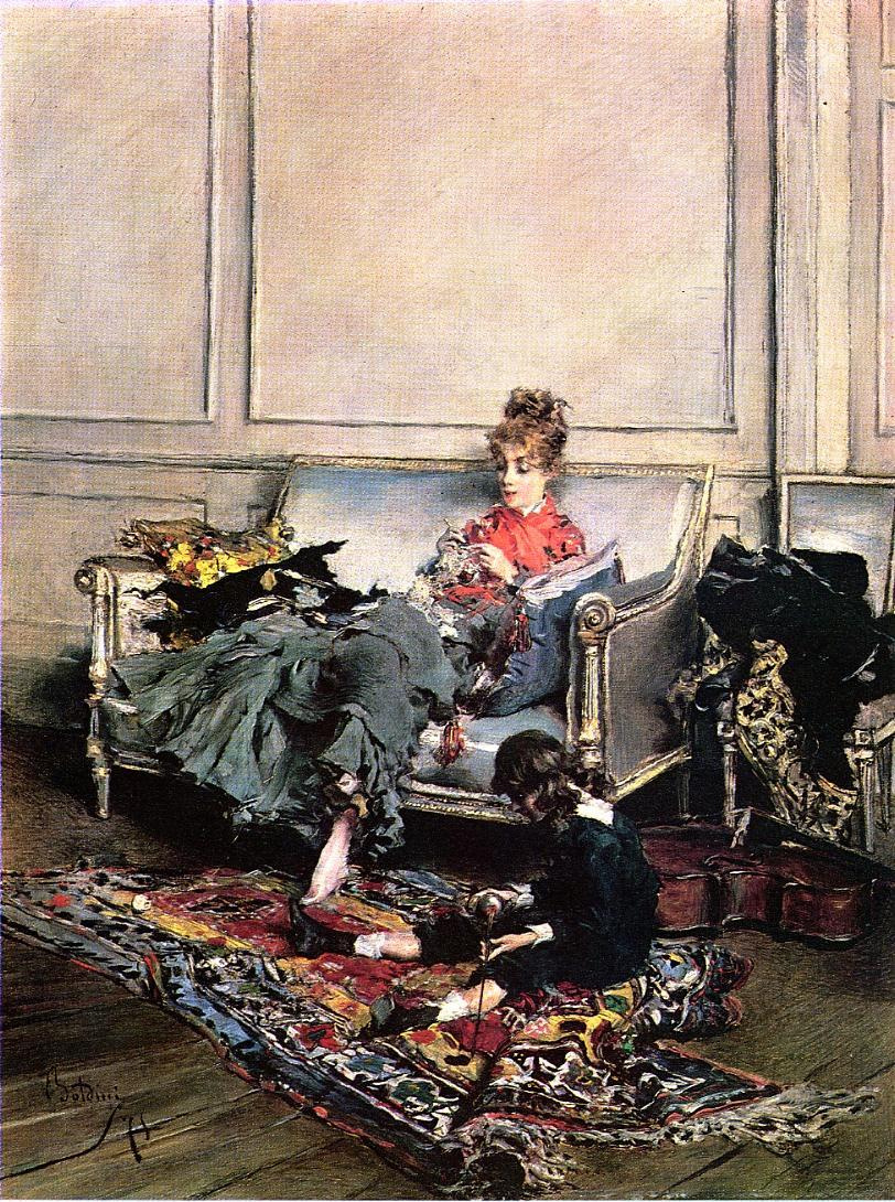 Giovanni Boldini. Music lesson (Young woman knitting)