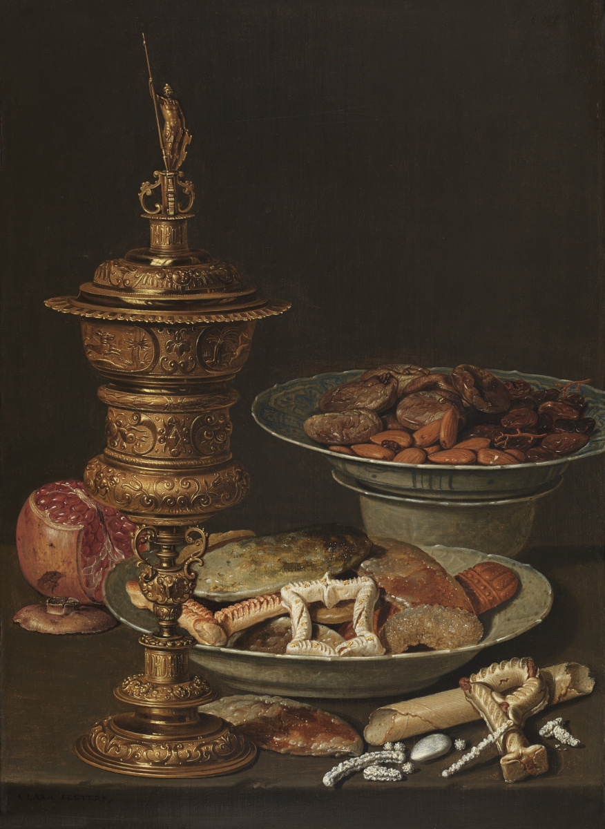 Clara Peeters. Still life with sweets, garnet, gold Cup and porcelain