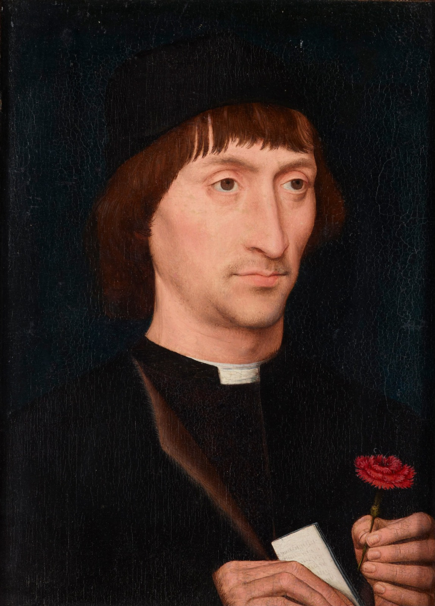 Hans Memling. Portrait of a man with a carnation