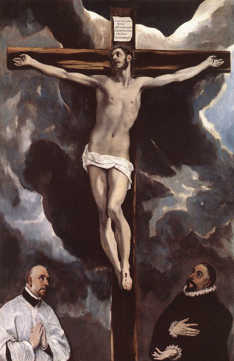 Domenico Theotokopoulos (El Greco). Christ on the cross adored by two donors
