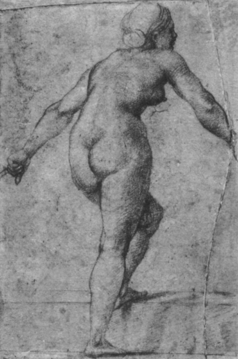 Raphael Santi. Study for the frescoes of the Loggia of psyche. Standing Nude