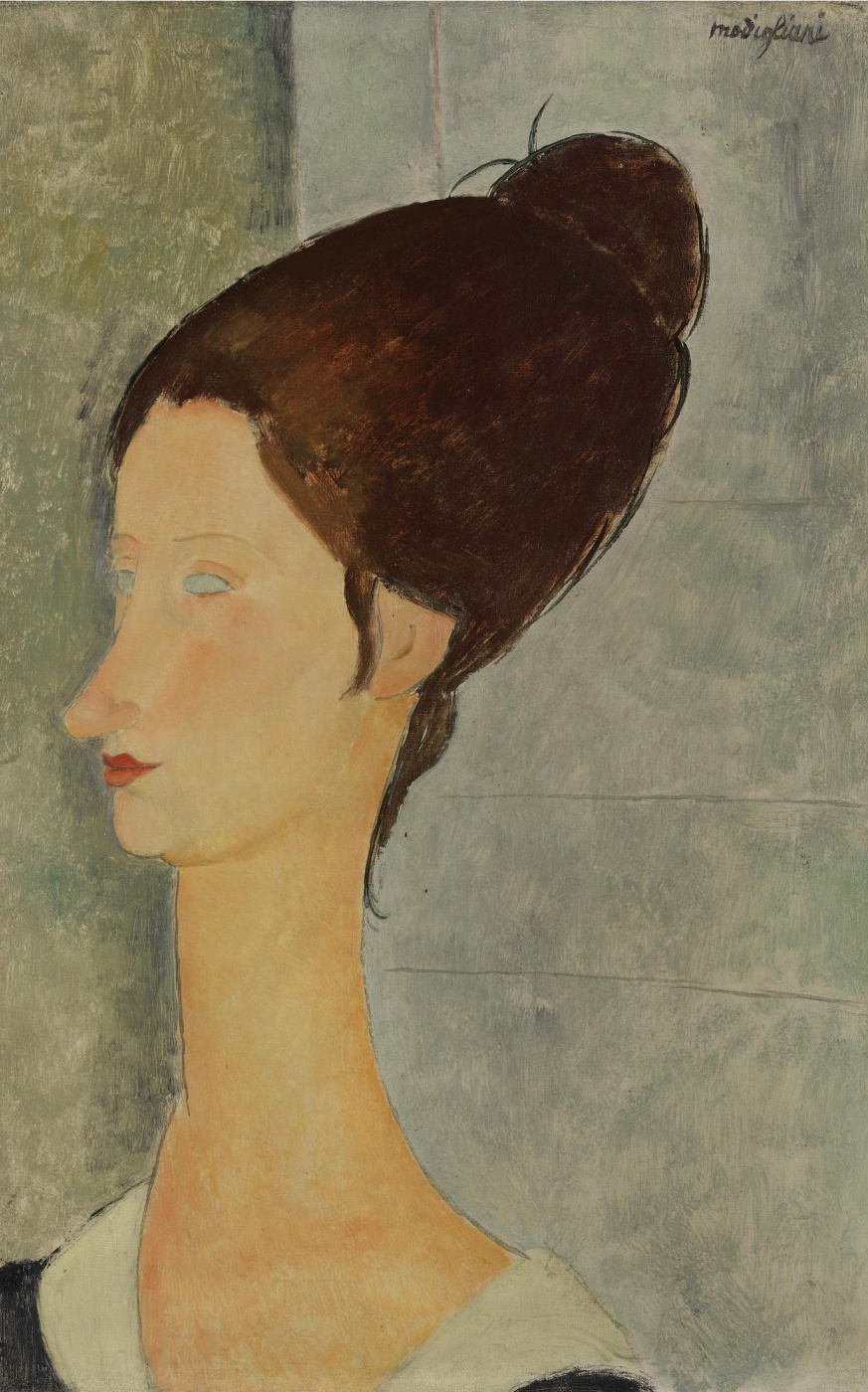 Amedeo Modigliani. Retrato de Jeanne Hebuterne de perfil.