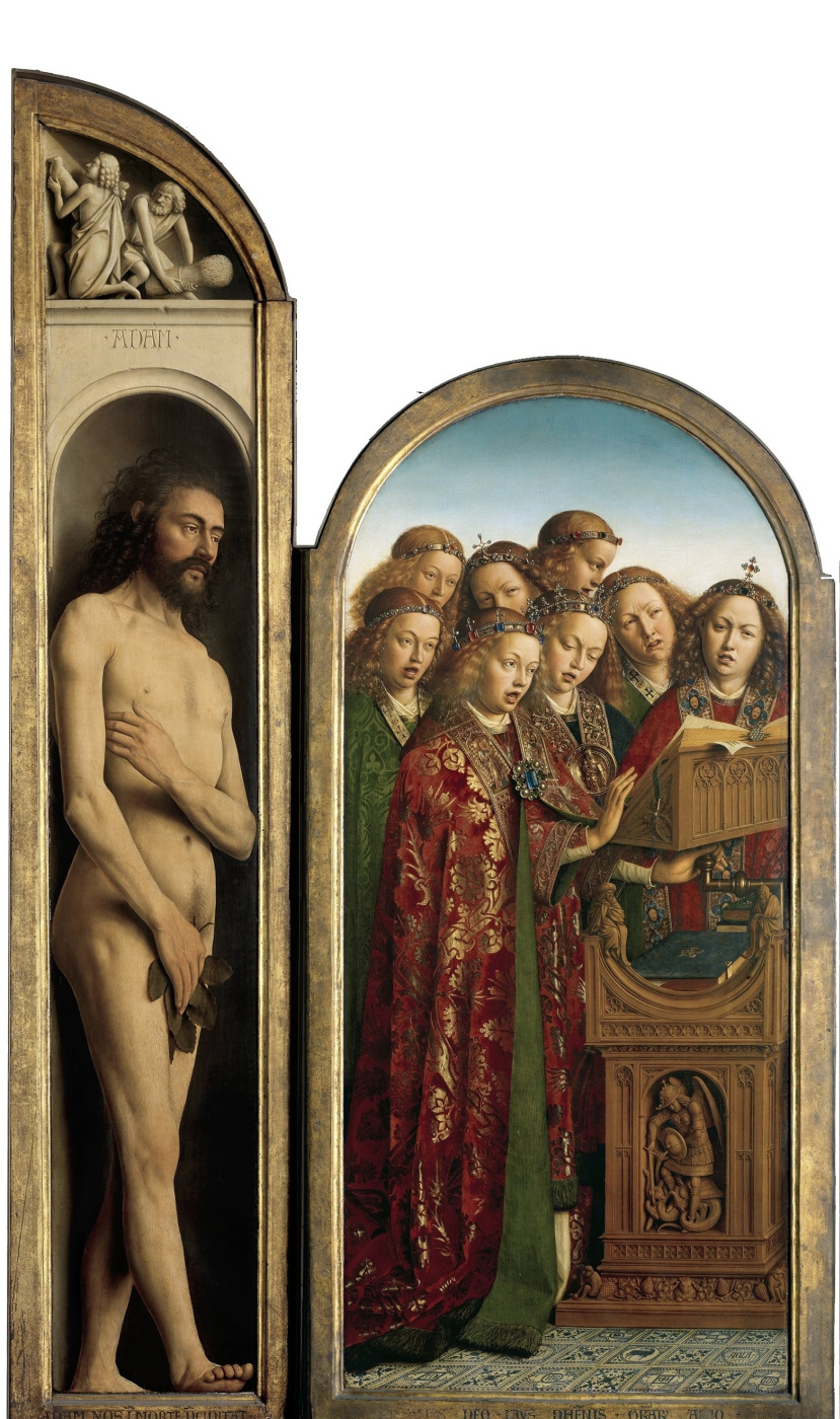 Hubert van Eyck. Gents altar. Left wing: Adam and singing angels (fragment)