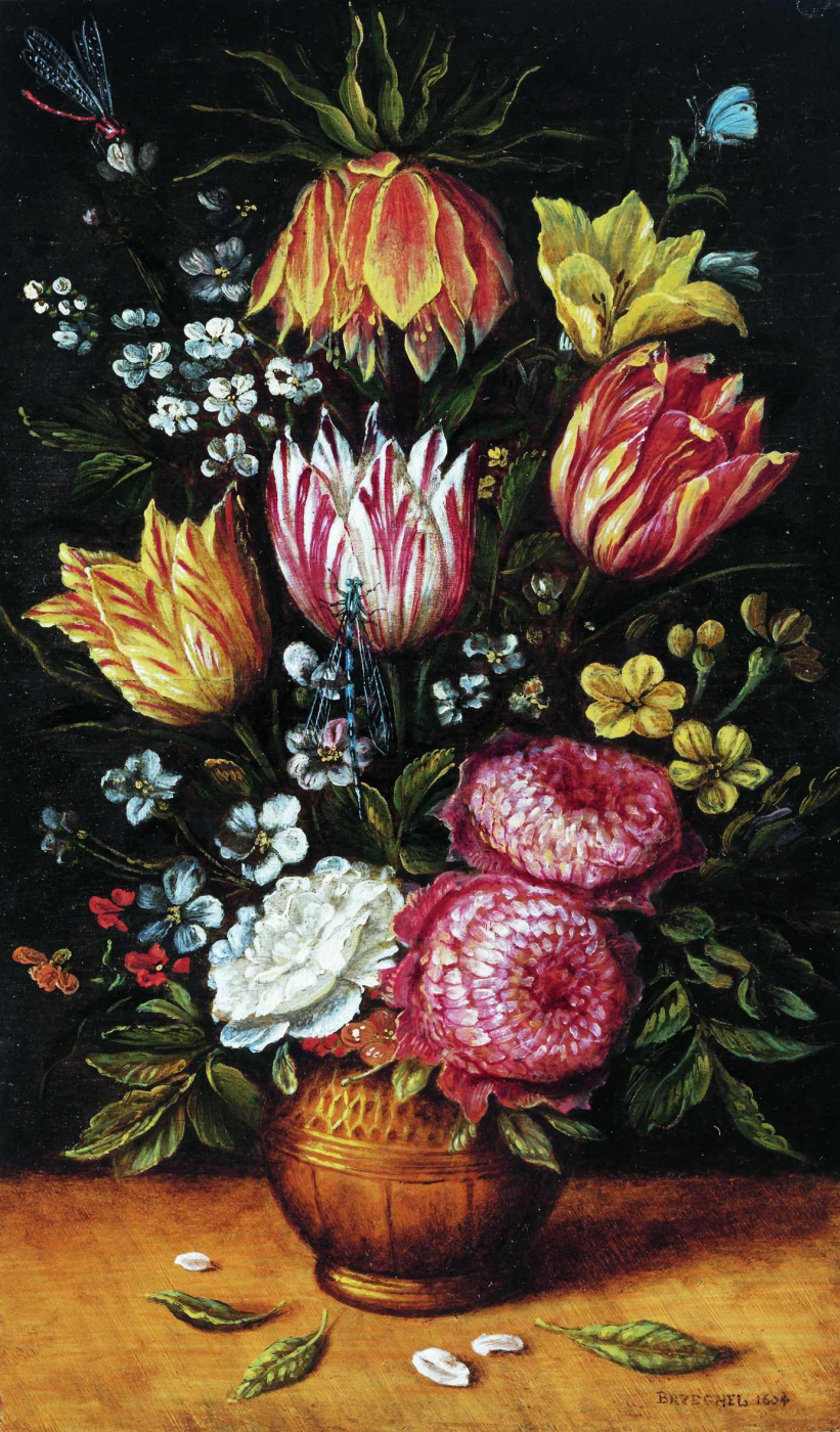 Abraham Brueghel. Vase with tulips and dahlias