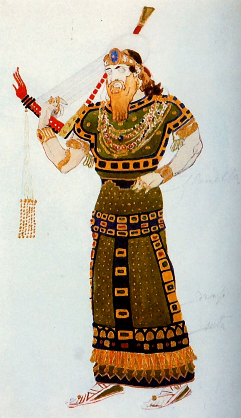 Lev Samoilovich Bakst (Leon Bakst). 草图为服装的一个叙利亚竖琴的芭蕾舞团"克娄巴特拉"