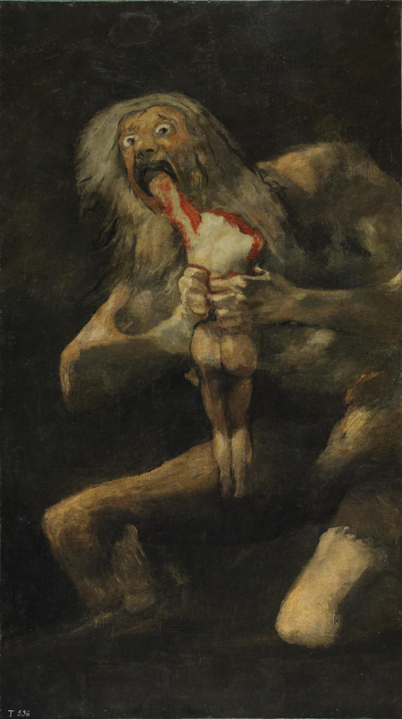 Francisco Goya. 一系列阴郁的画作。土星吞噬他的孩子