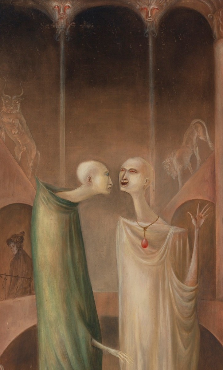 Leonora Carrington. The magician Zoroaster meets his image in the garden (Brothers in Babylon). Fragment II