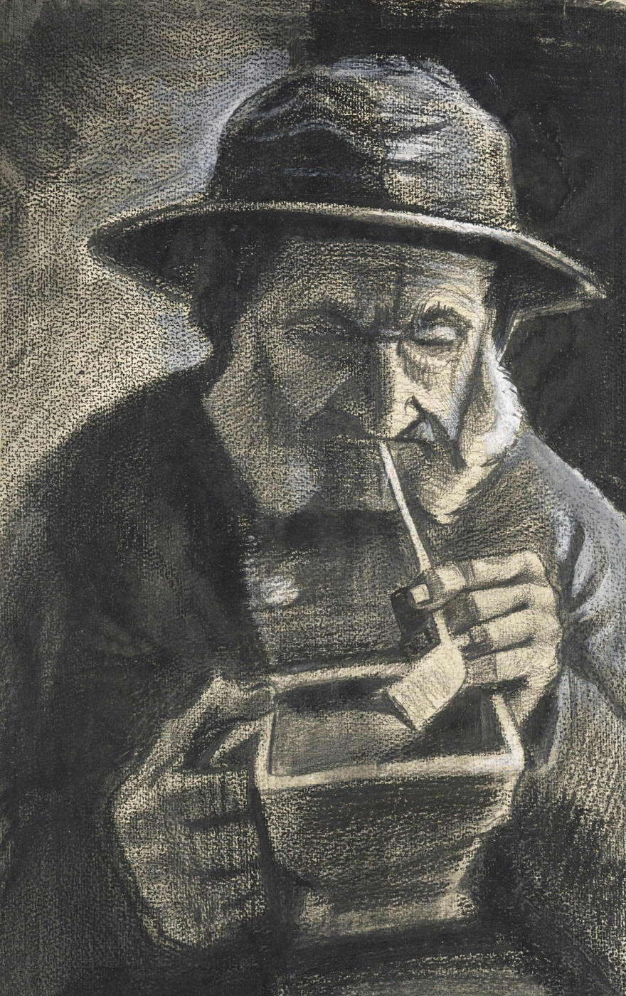 Vincent van Gogh. Fisherman in zuidvelde with a pipe and a coal box