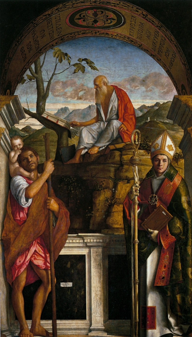 Giovanni Bellini. Saint Christopher, Saint Jerome and Louis of Toulouse