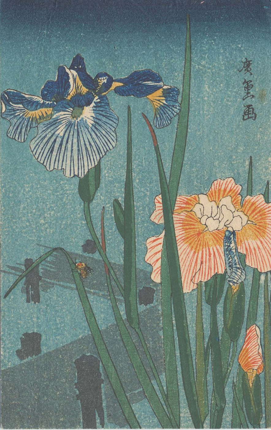 Utagawa Hiroshige. Lirios y abejas